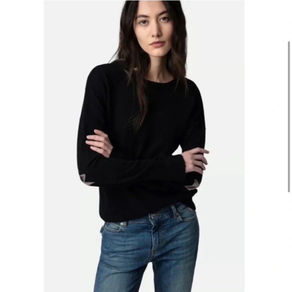 Zadig & Voltaire Cece Star Patch Cashmere Sweater in Black. - Picture 3 of 11